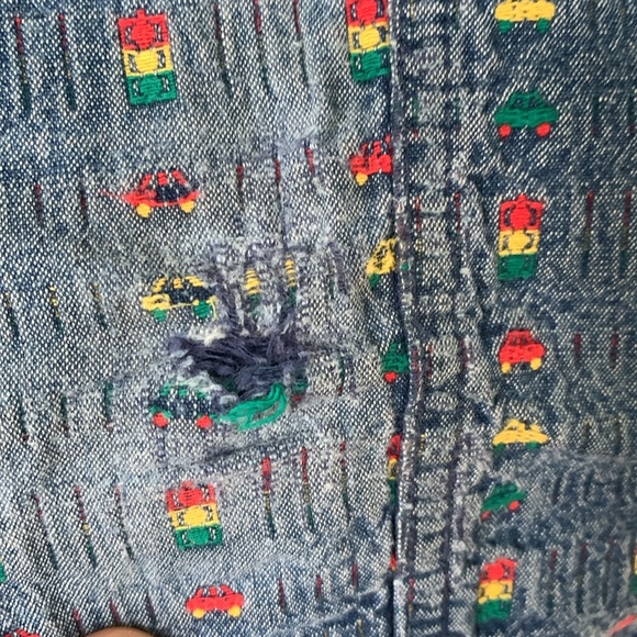 Oshkosh Toddler 18 Months Car Print Denim Jeans Pants Vintage 90s Boy Girl - Picture 6 of 7